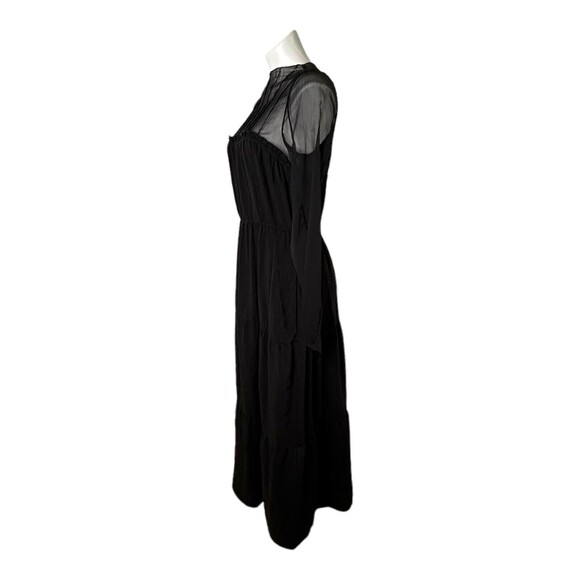 PAMELA LOVE Sheer Maxi Tiered Dress Black Long Sleeves Wednesday Goth Emo Size L - Picture 7 of 14